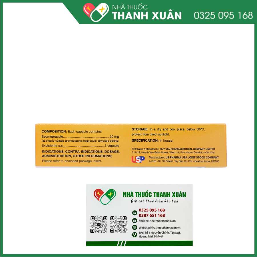 Esomeprazol 20-US điều trị trào ngược dạ dày-thực quản